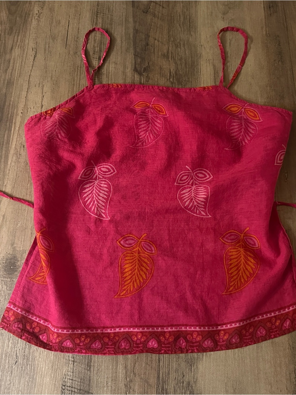 Women's Pink Leaf-Print Spaghetti Strap Tank Top